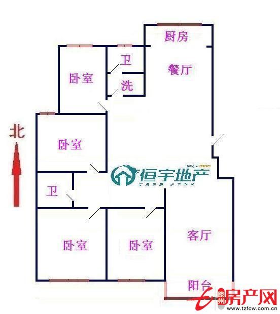 領秀城四室兩廳兩衛，南北通透，三室向陽